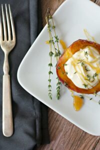 Pan fried peach with mascarpone