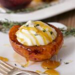 Pan fried peach with mascarpone