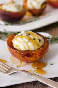 Pan fried peach with mascarpone