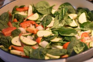 preparing a vegetable frittata 