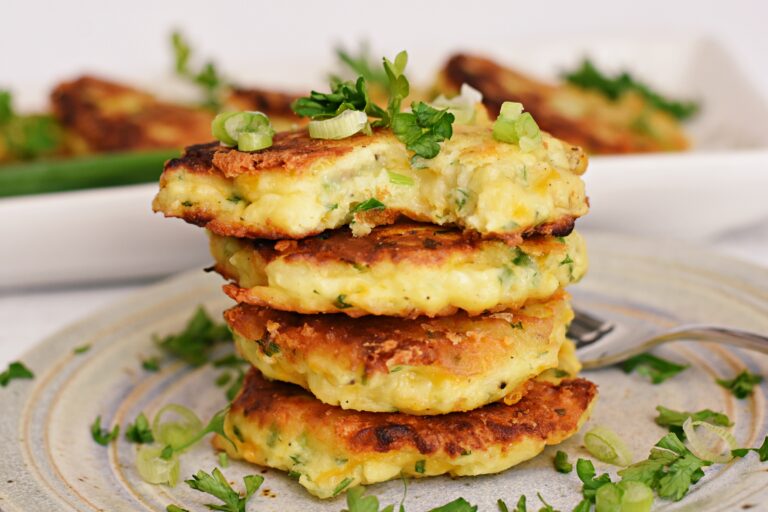 Mashed Potato Pancakes with green onion and herbs