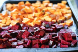 roasting beets and sweet potato