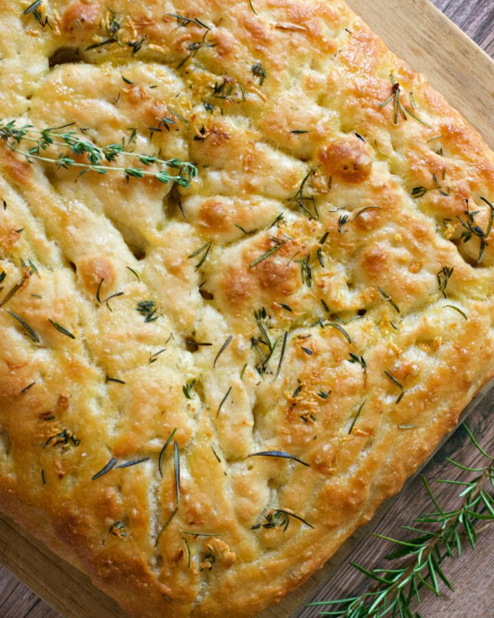no-knead herbed focaccia