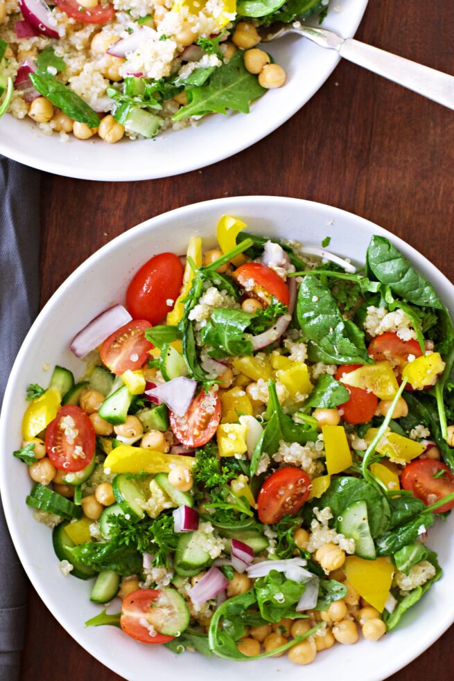 quinoa chickpea salad with lemon dressing elkeliving